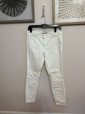 Tory Burch White Ankle Pants with Orange Logo Detail